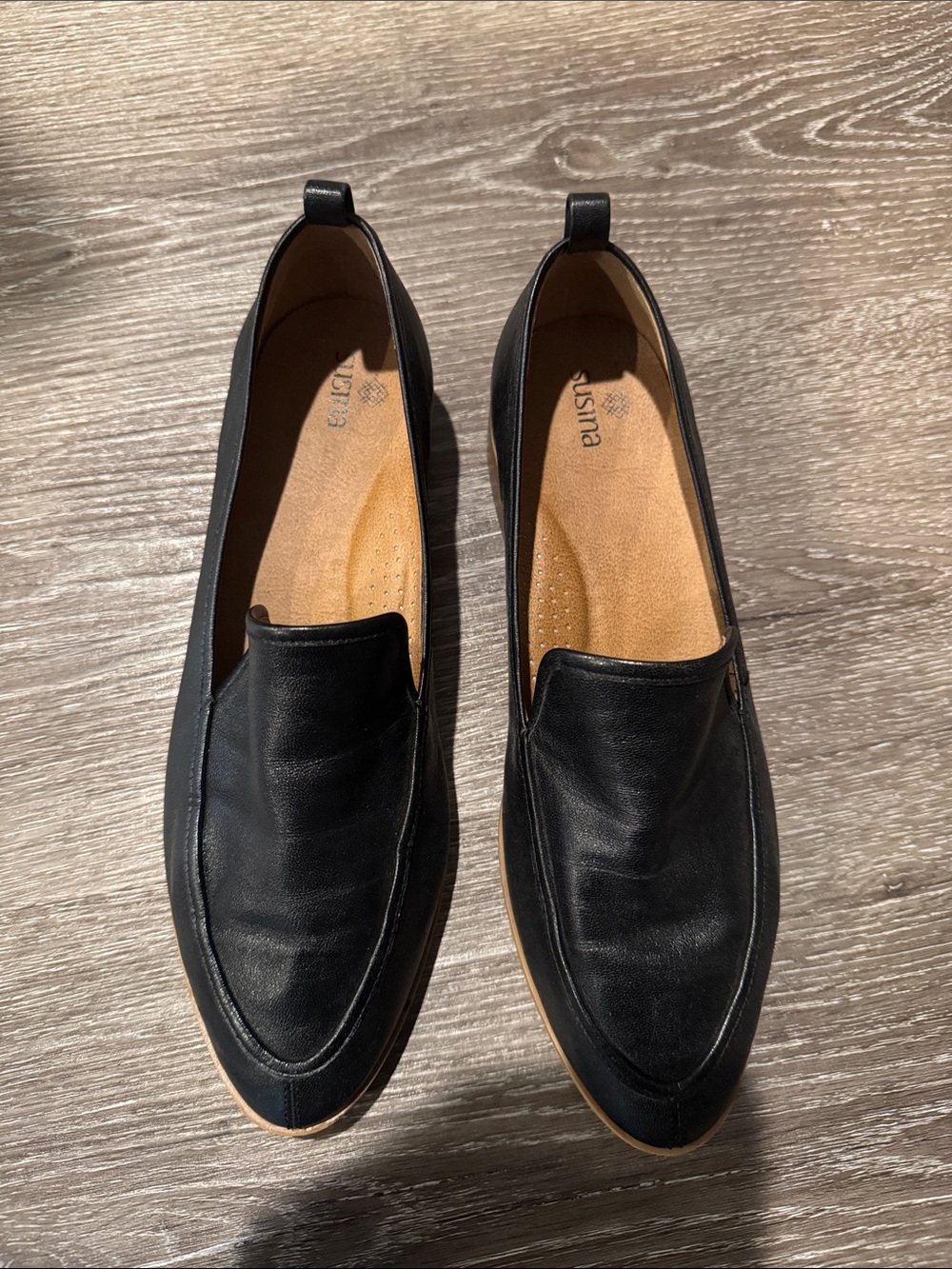 Susina Black Leather Slip-On Loafers Size 8